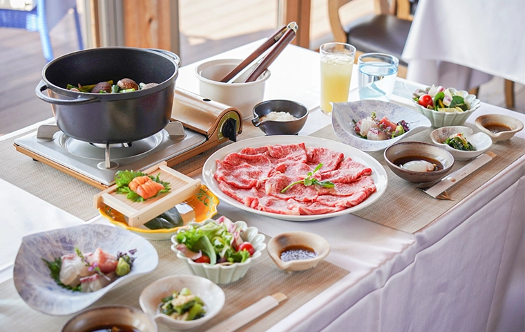 Awaji beef hotpot meal with fresh local ingredients at Grand Chariot Awaji Island dining experience