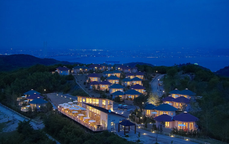 Grand Chariot Awaji Island villas with scenic ocean views and nature landscape at night