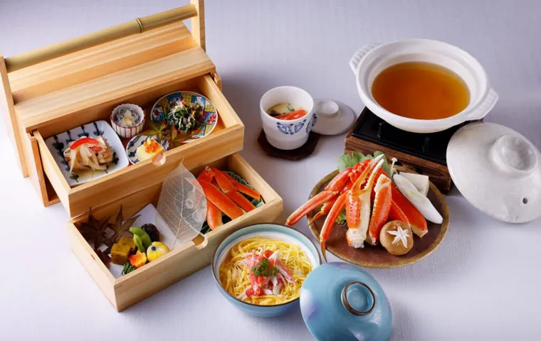Aonoya Japanese meal on Awaji Island featuring crab dishes, seasonal sides, and traditional course-style presentation.