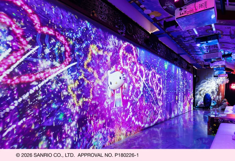 Hello Kitty digital projection wall inside Ryugu Restaurant Tamatebako HELLO KITTY SMILE Awaji Island