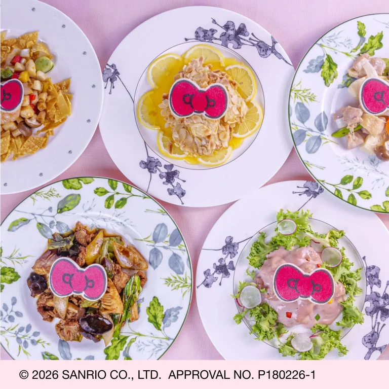 assorted Hello Kitty themed dishes served at GARDEN Terrace Awaji Island