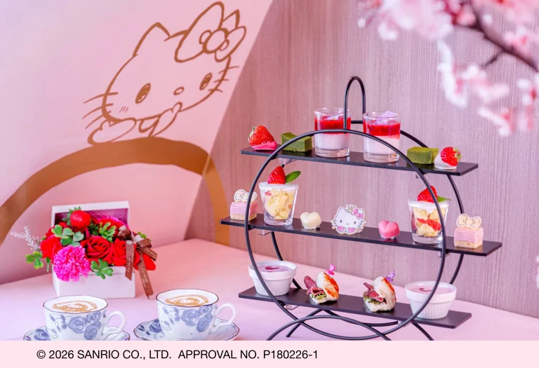 Hello Kitty afternoon tea set with desserts and drinks at Restaurant Tamatebako Awaji Island