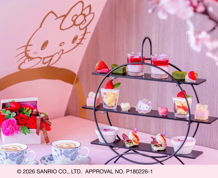 Hello Kitty afternoon tea set with desserts and drinks at Restaurant Tamatebako Awaji Island